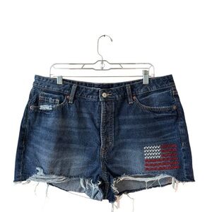Old Navy OG High Rise Cut Off Shorts‎ Plus Size 16 Embroidered Flag Americana